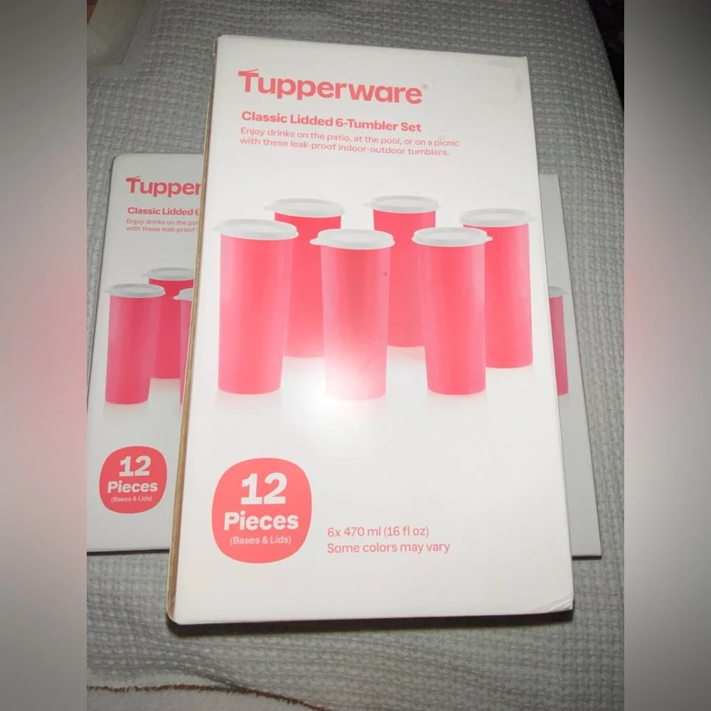 NIB NEW Tupperware Pink Lidded 16 oz 6-Tumbler Cups Set x 3 (3 sets included)